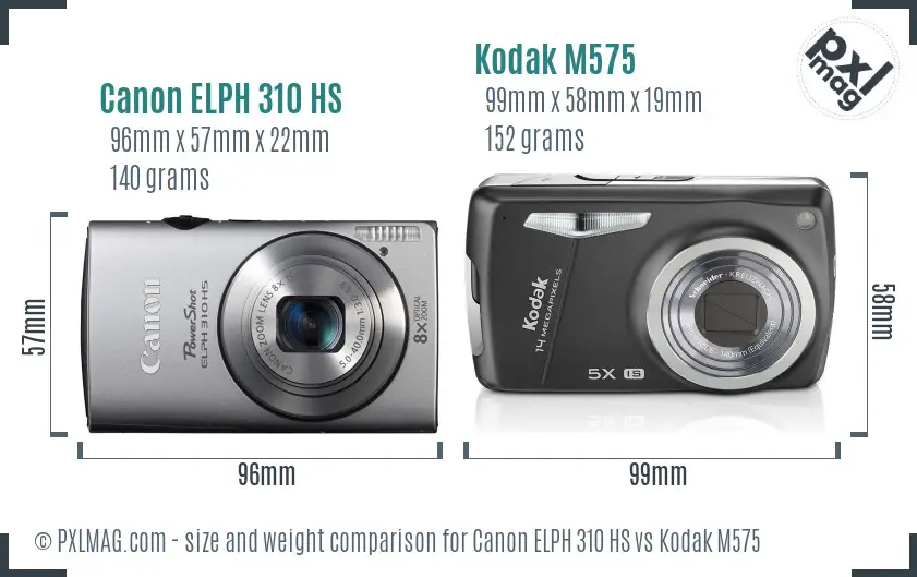 Canon ELPH 310 HS vs Kodak M575 size comparison