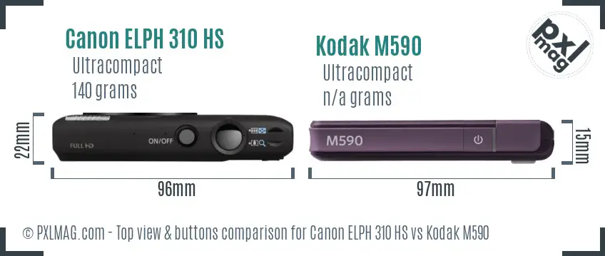 Canon ELPH 310 HS vs Kodak M590 top view buttons comparison