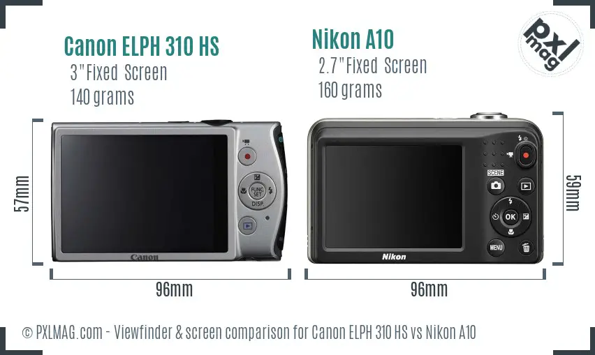 Canon ELPH 310 HS vs Nikon A10 Screen and Viewfinder comparison Canon ELPH 310 HS vs Nikon A10 Screen and Viewfinder comparison