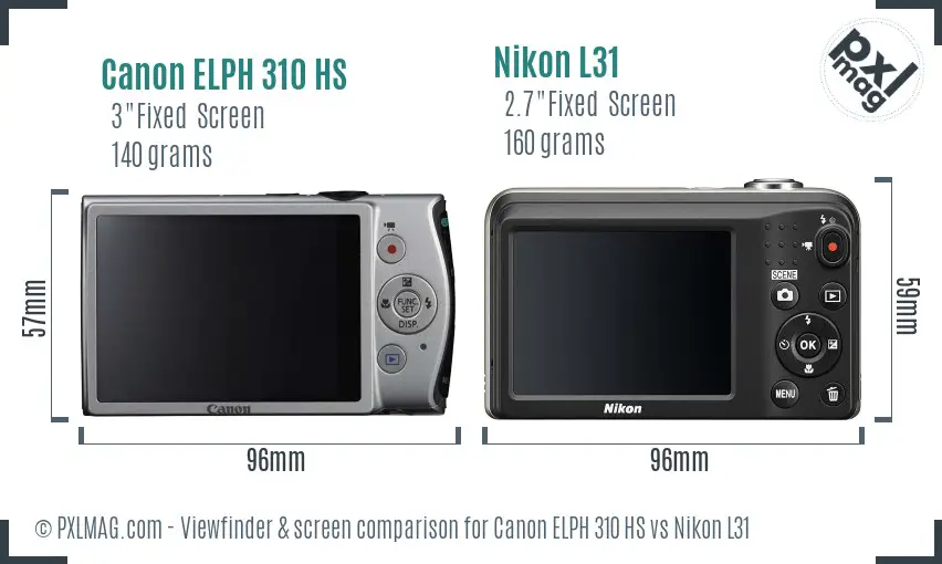 Canon ELPH 310 HS vs Nikon L31 Screen and Viewfinder comparison