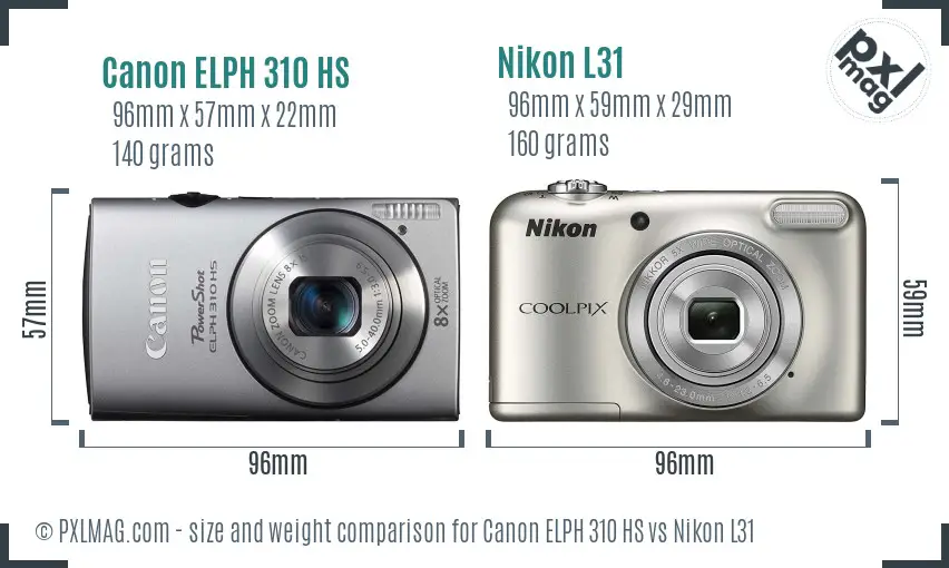 Canon ELPH 310 HS vs Nikon L31 size comparison