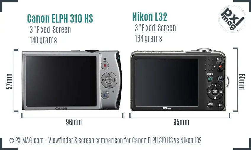 Canon ELPH 310 HS vs Nikon L32 Screen and Viewfinder comparison