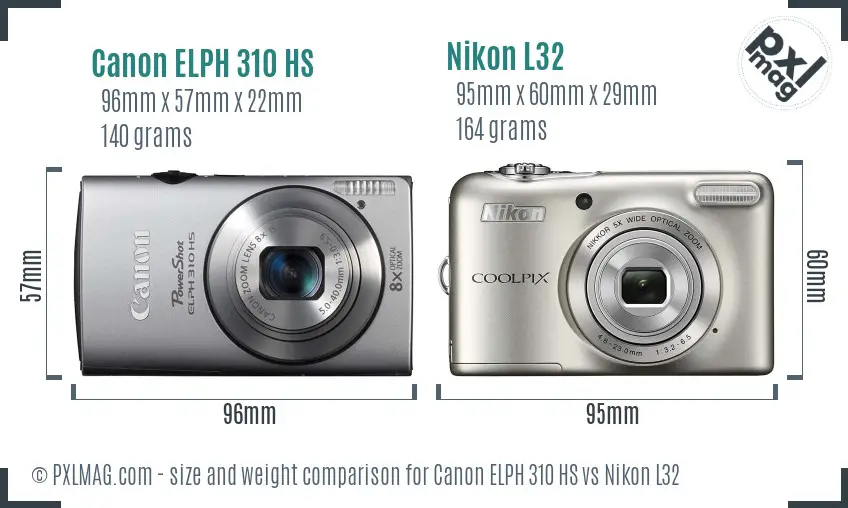 Canon ELPH 310 HS vs Nikon L32 size comparison