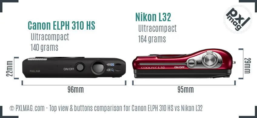 Canon ELPH 310 HS vs Nikon L32 top view buttons comparison