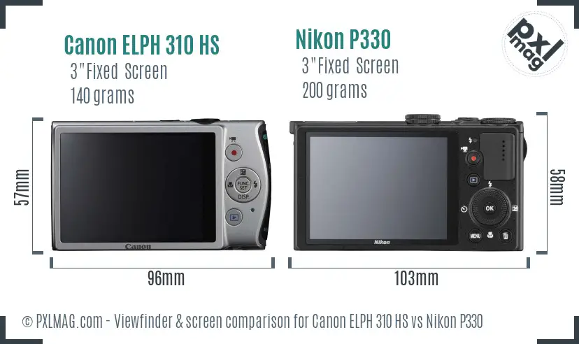 Canon ELPH 310 HS vs Nikon P330 Screen and Viewfinder comparison
