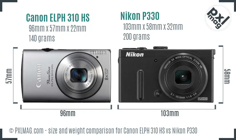 Canon ELPH 310 HS vs Nikon P330 size comparison
