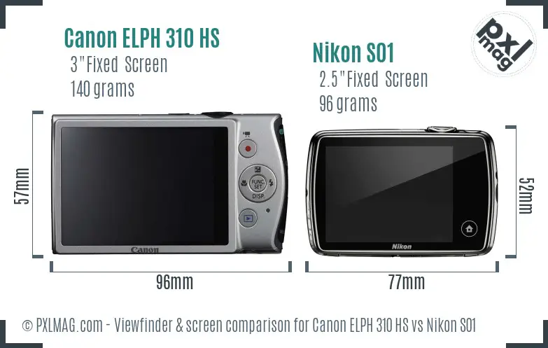 Canon ELPH 310 HS vs Nikon S01 Screen and Viewfinder comparison