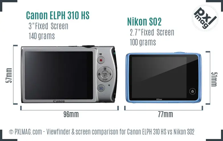 Canon ELPH 310 HS vs Nikon S02 Screen and Viewfinder comparison