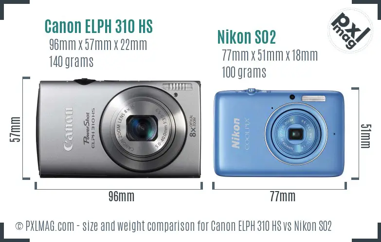 Canon ELPH 310 HS vs Nikon S02 size comparison