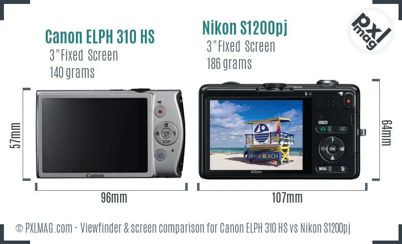 Canon ELPH 310 HS vs Nikon S1200pj Screen and Viewfinder comparison