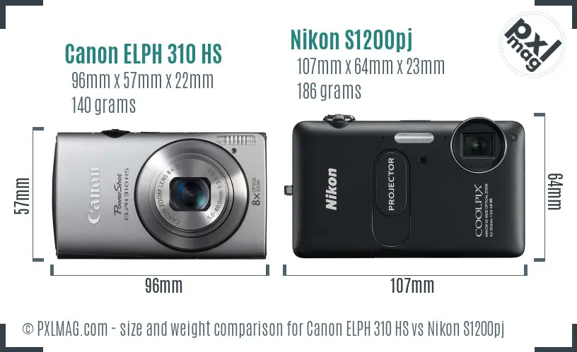 Canon ELPH 310 HS vs Nikon S1200pj size comparison