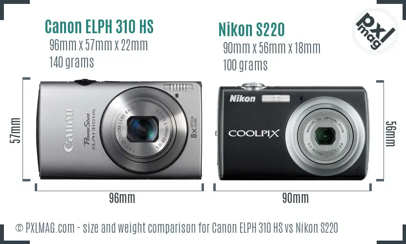 Canon ELPH 310 HS vs Nikon S220 size comparison Canon ELPH 310 HS vs Nikon S220 size comparison