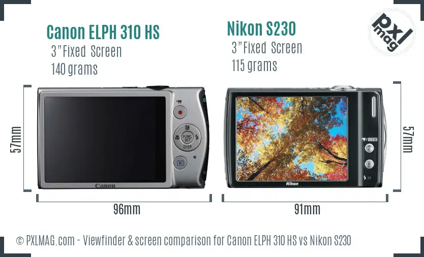 Canon ELPH 310 HS vs Nikon S230 Screen and Viewfinder comparison