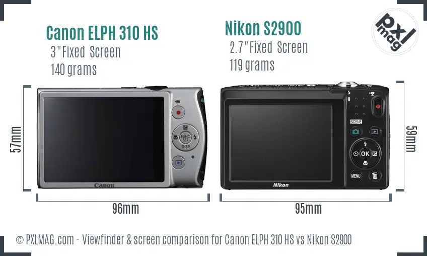 Canon ELPH 310 HS vs Nikon S2900 Screen and Viewfinder comparison