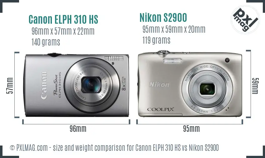 Canon ELPH 310 HS vs Nikon S2900 size comparison