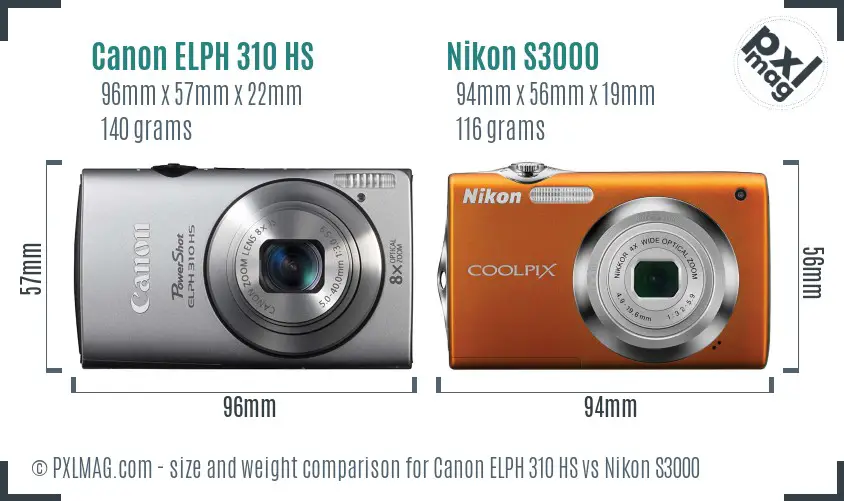 Canon ELPH 310 HS vs Nikon S3000 size comparison