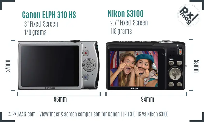 Canon ELPH 310 HS vs Nikon S3100 Screen and Viewfinder comparison