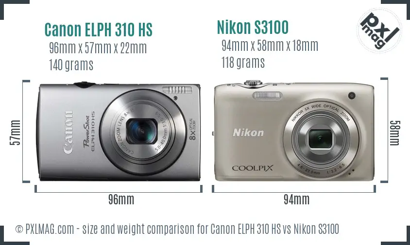 Canon ELPH 310 HS vs Nikon S3100 size comparison