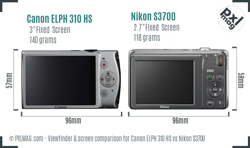 Canon ELPH 310 HS vs Nikon S3700 Screen and Viewfinder comparison