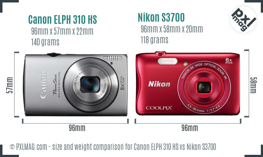 Canon ELPH 310 HS vs Nikon S3700 size comparison