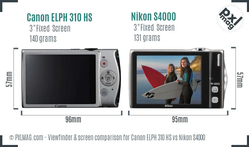 Canon ELPH 310 HS vs Nikon S4000 Screen and Viewfinder comparison
