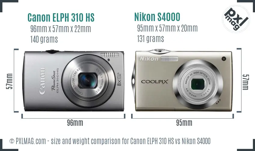 Canon ELPH 310 HS vs Nikon S4000 size comparison