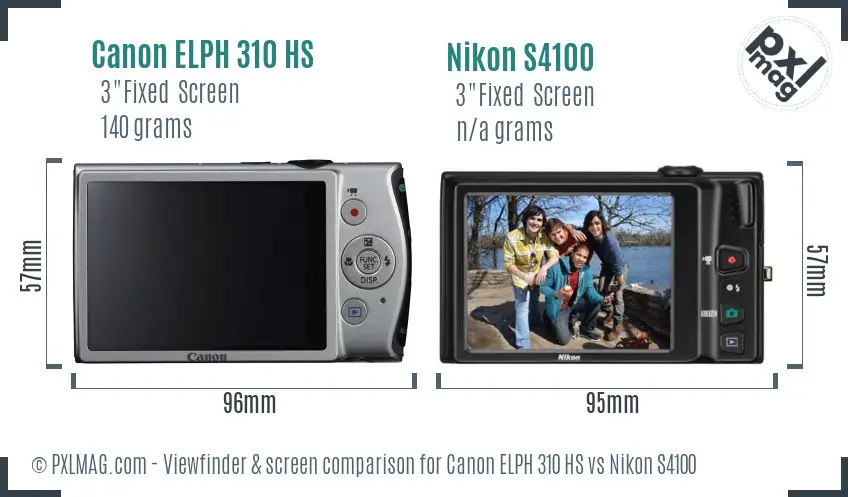 Canon ELPH 310 HS vs Nikon S4100 Screen and Viewfinder comparison