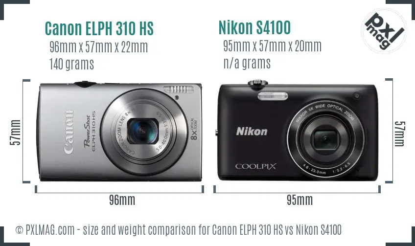 Canon ELPH 310 HS vs Nikon S4100 size comparison