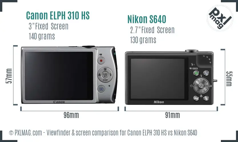 Canon ELPH 310 HS vs Nikon S640 Screen and Viewfinder comparison