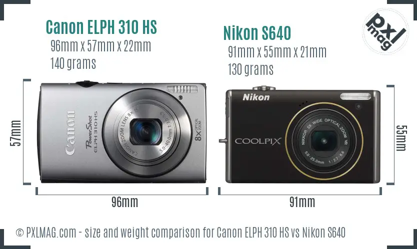 Canon ELPH 310 HS vs Nikon S640 size comparison
