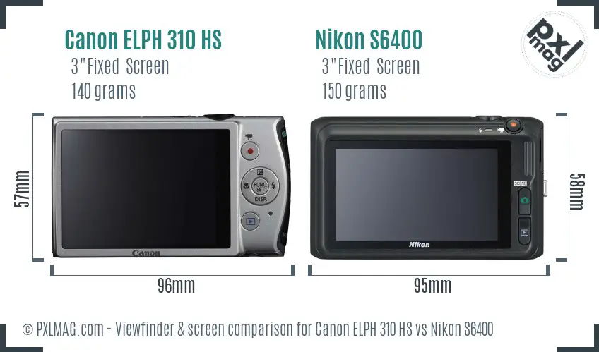 Canon ELPH 310 HS vs Nikon S6400 Screen and Viewfinder comparison