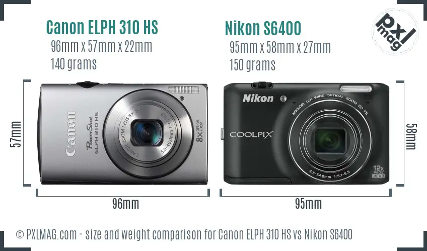 Canon ELPH 310 HS vs Nikon S6400 size comparison