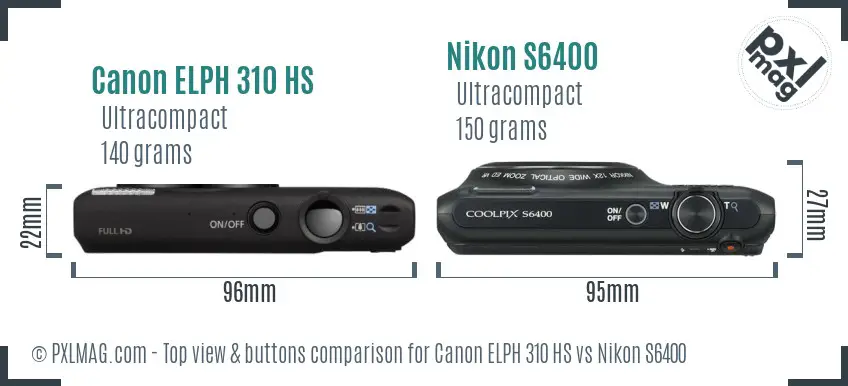 Canon ELPH 310 HS vs Nikon S6400 top view buttons comparison