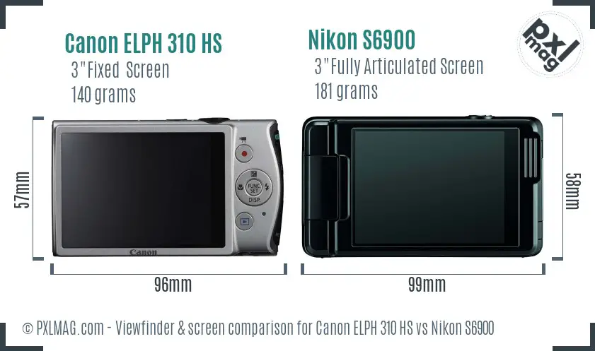 Canon ELPH 310 HS vs Nikon S6900 Screen and Viewfinder comparison