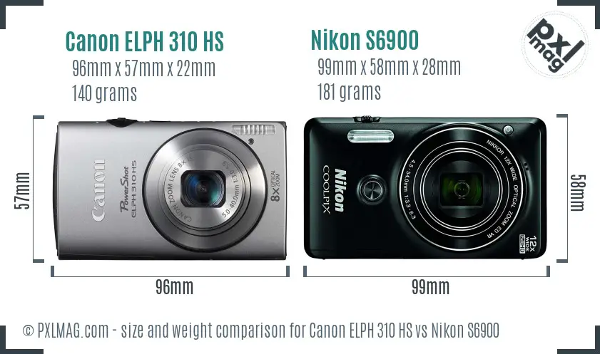 Canon ELPH 310 HS vs Nikon S6900 size comparison