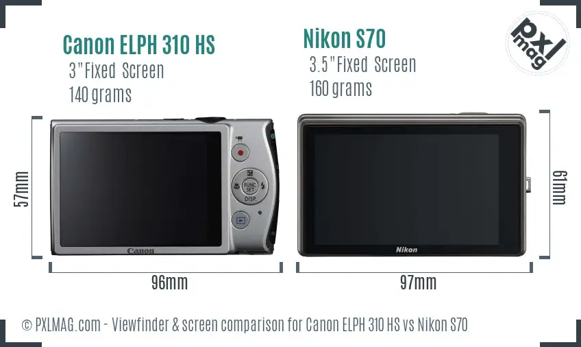 Canon ELPH 310 HS vs Nikon S70 Screen and Viewfinder comparison