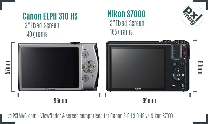 Canon ELPH 310 HS vs Nikon S7000 Screen and Viewfinder comparison