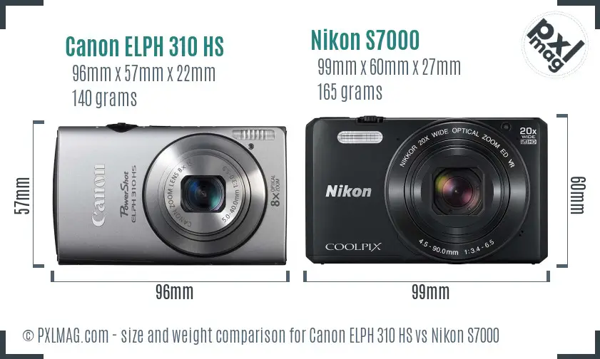 Canon ELPH 310 HS vs Nikon S7000 size comparison