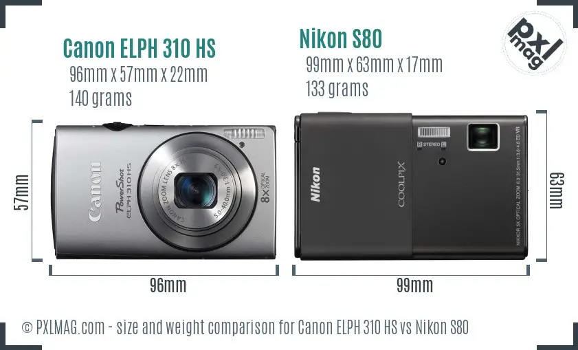 Canon ELPH 310 HS vs Nikon S80 size comparison