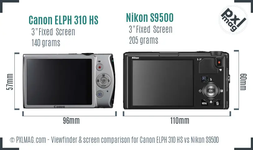Canon ELPH 310 HS vs Nikon S9500 Screen and Viewfinder comparison