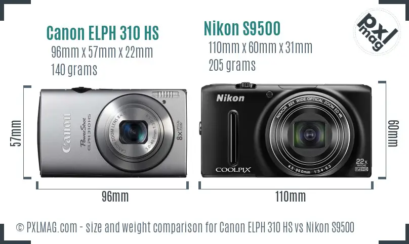Canon ELPH 310 HS vs Nikon S9500 size comparison