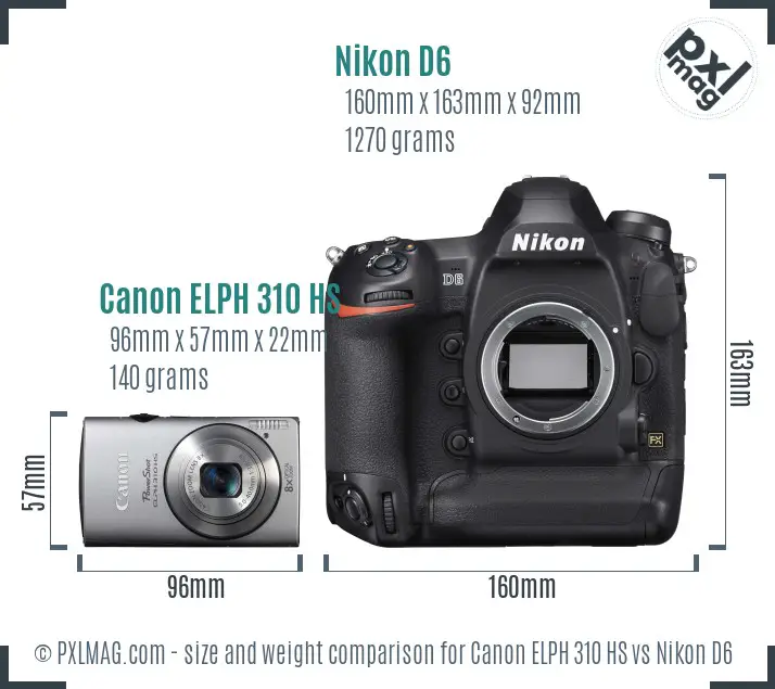 Canon ELPH 310 HS vs Nikon D6 size comparison