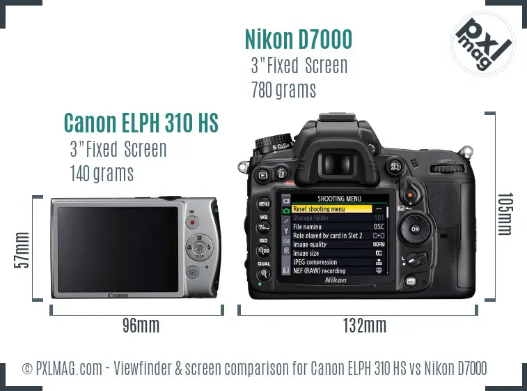 Canon ELPH 310 HS vs Nikon D7000 Screen and Viewfinder comparison