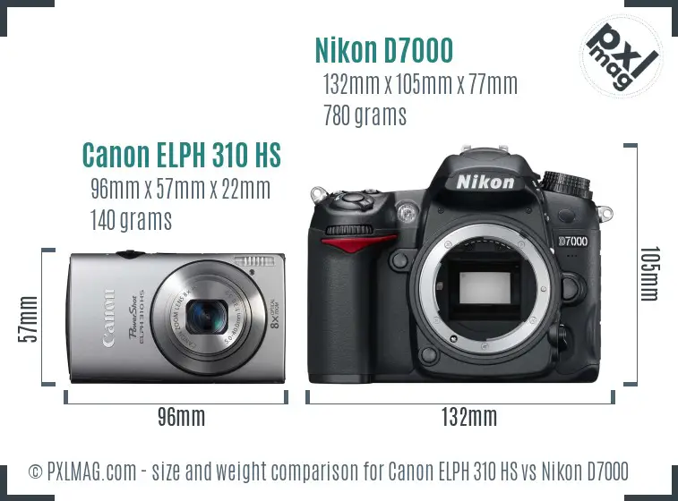 Canon ELPH 310 HS vs Nikon D7000 size comparison