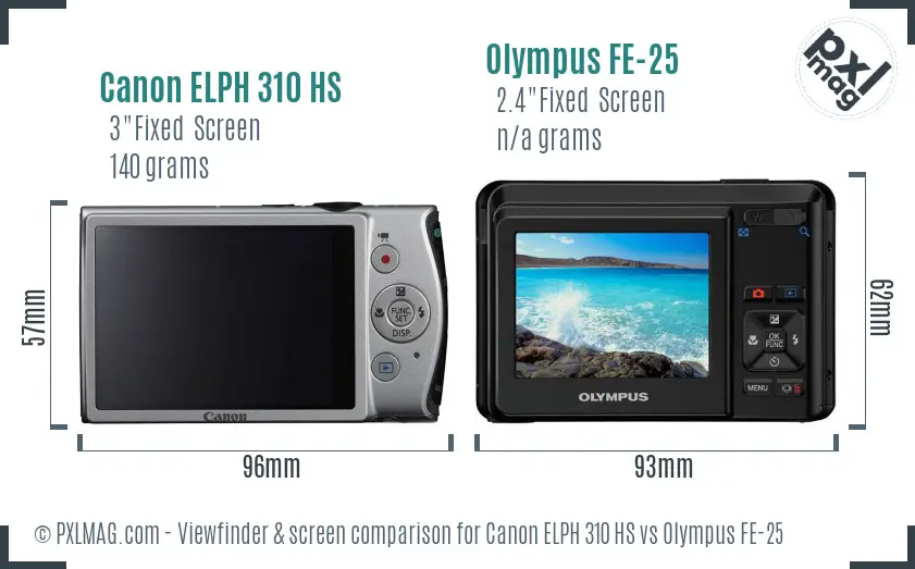 Canon ELPH 310 HS vs Olympus FE-25 Screen and Viewfinder comparison