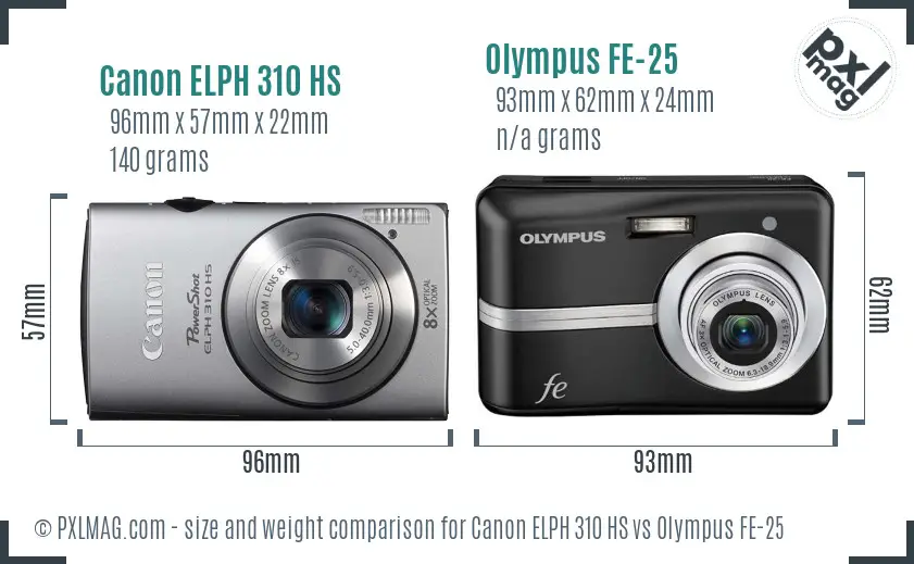 Canon ELPH 310 HS vs Olympus FE-25 size comparison