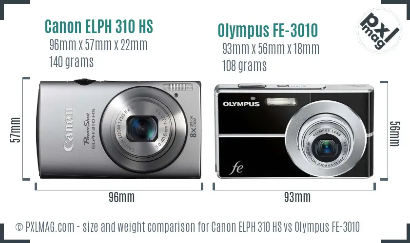Canon ELPH 310 HS vs Olympus FE-3010 size comparison