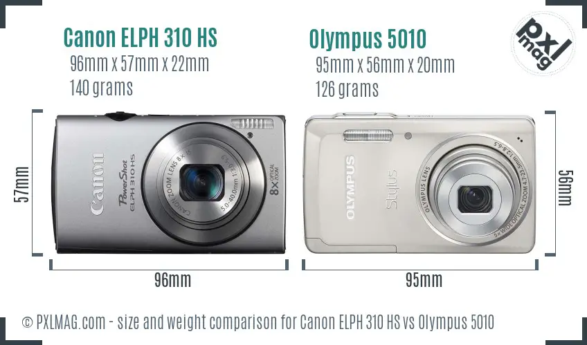 Canon ELPH 310 HS vs Olympus 5010 size comparison