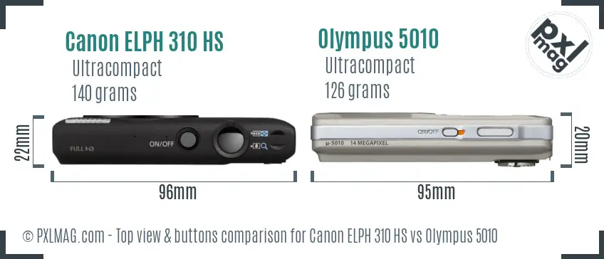 Canon ELPH 310 HS vs Olympus 5010 top view buttons comparison