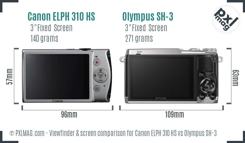 Canon ELPH 310 HS vs Olympus SH-3 Screen and Viewfinder comparison
